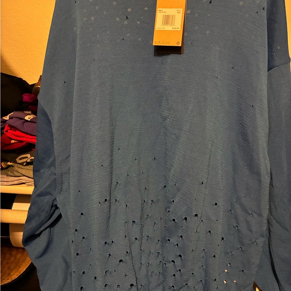 Blue Distressed Long Sleeve Top